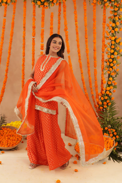 HIYA ORANGE SHORT DETAILED KURTI PALAZZO SET