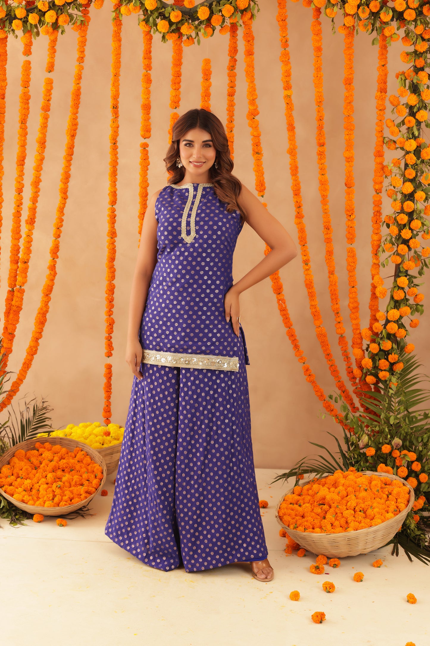 SABA BLUE SHORT DETAILED KURTI PALAZZO SET