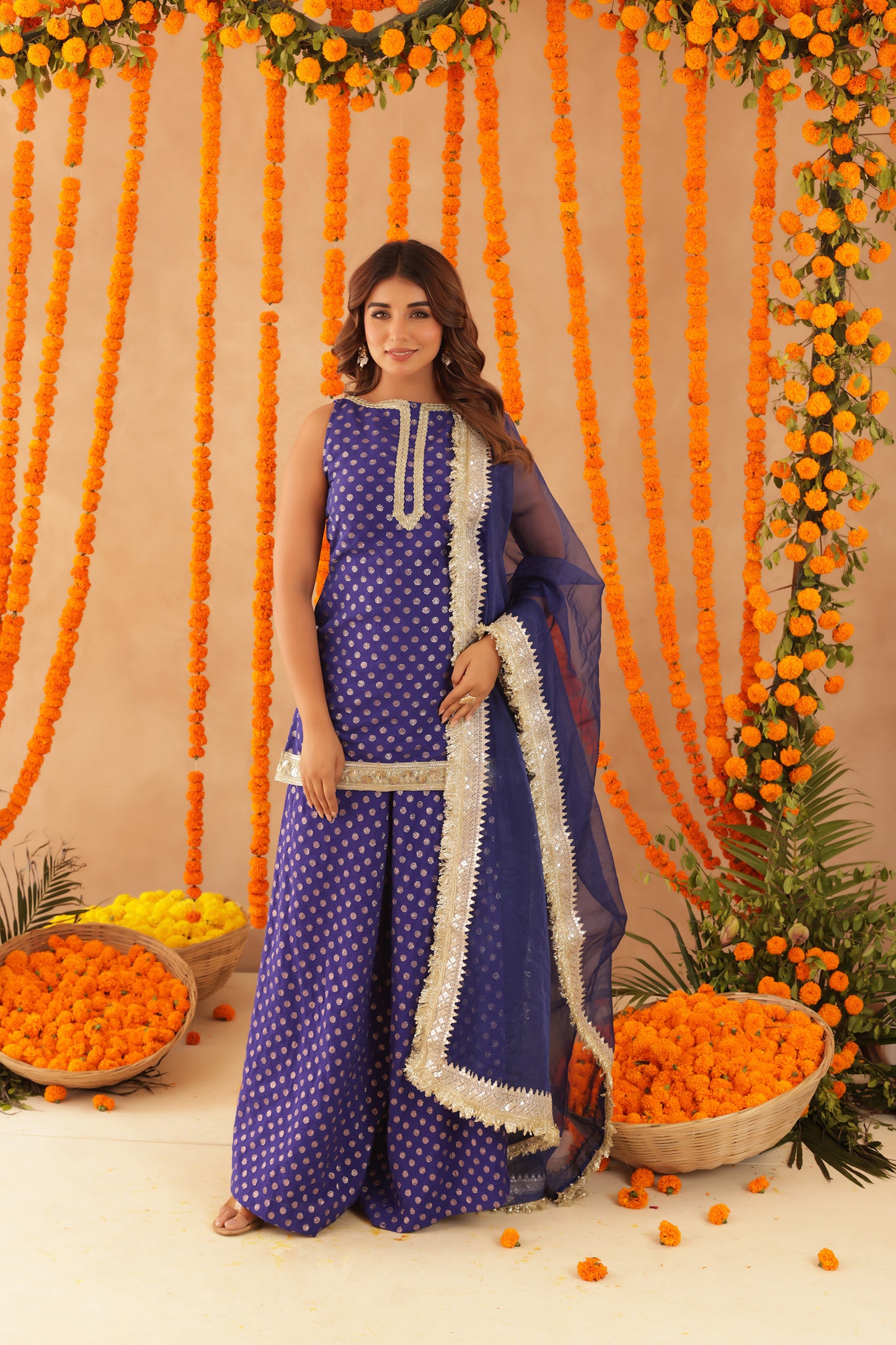 SABA BLUE SHORT DETAILED KURTI PALAZZO SET