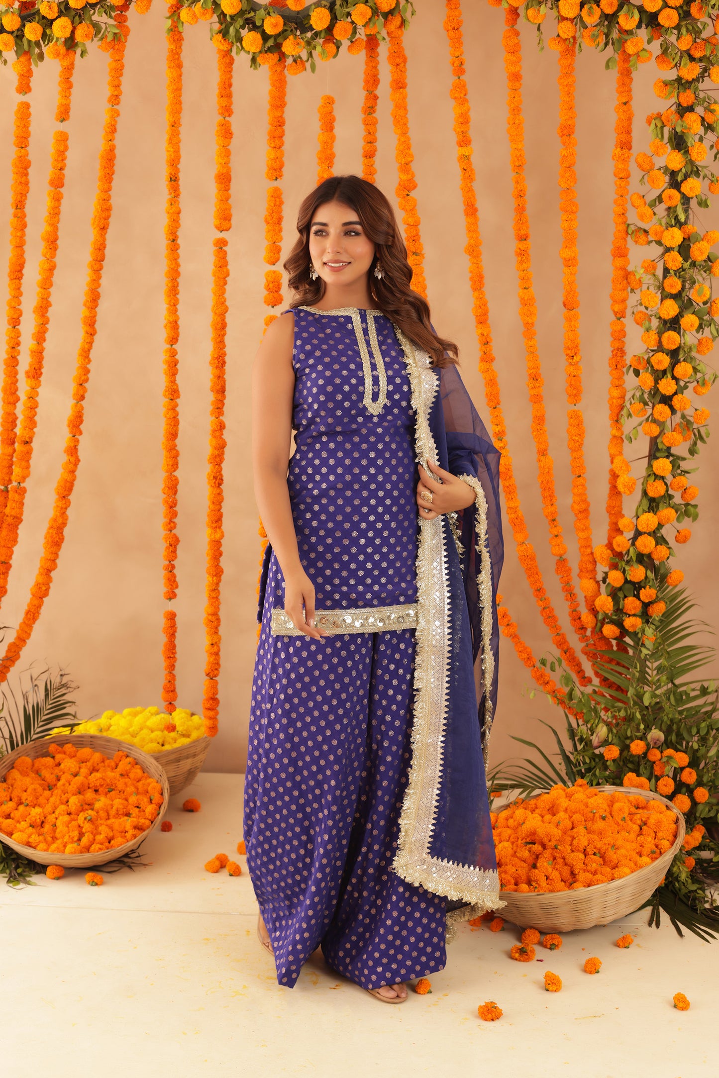 SABA BLUE SHORT DETAILED KURTI PALAZZO SET