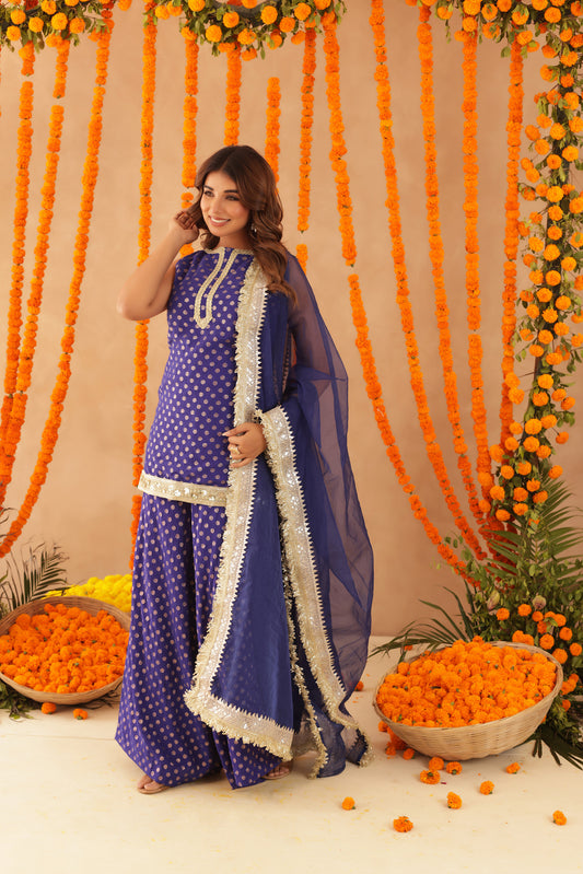 SABA BLUE SHORT DETAILED KURTI PALAZZO SET