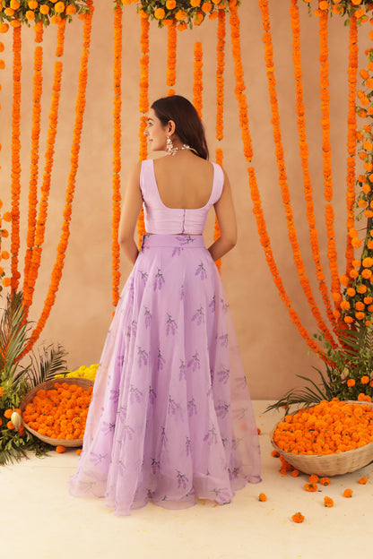 SOMA LAVENDAR ORGANZA LEHENGA SET