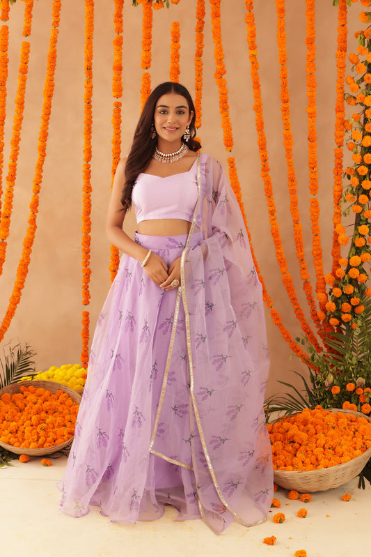 SOMA LAVENDAR ORGANZA LEHENGA SET