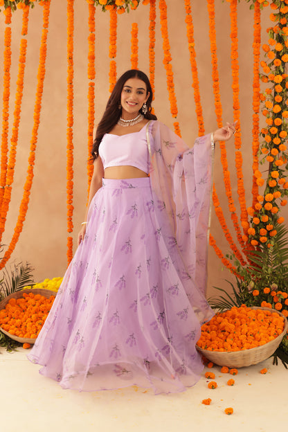 SOMA LAVENDAR ORGANZA LEHENGA SET