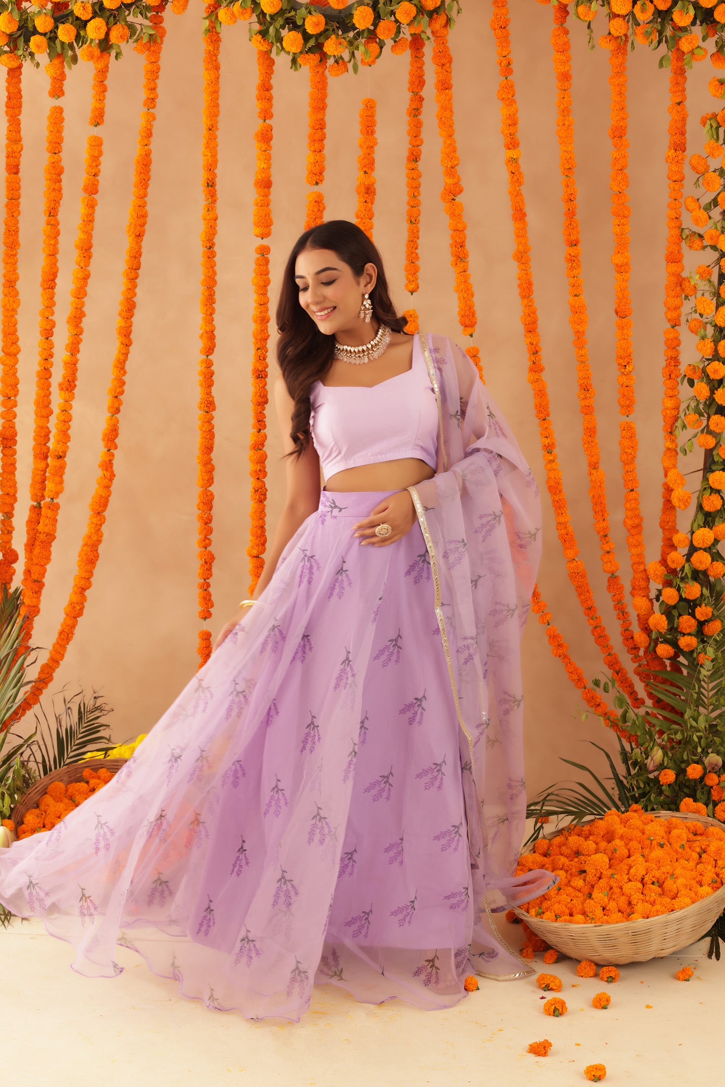 SOMA LAVENDAR ORGANZA LEHENGA SET
