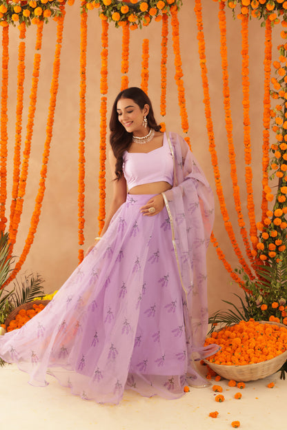 SOMA LAVENDAR ORGANZA LEHENGA SET