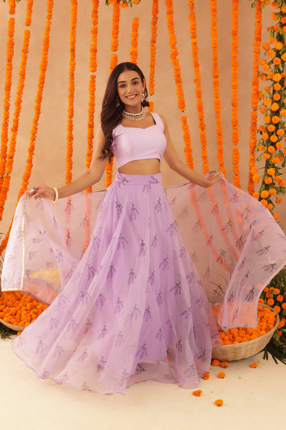SOMA LAVENDAR ORGANZA LEHENGA SET