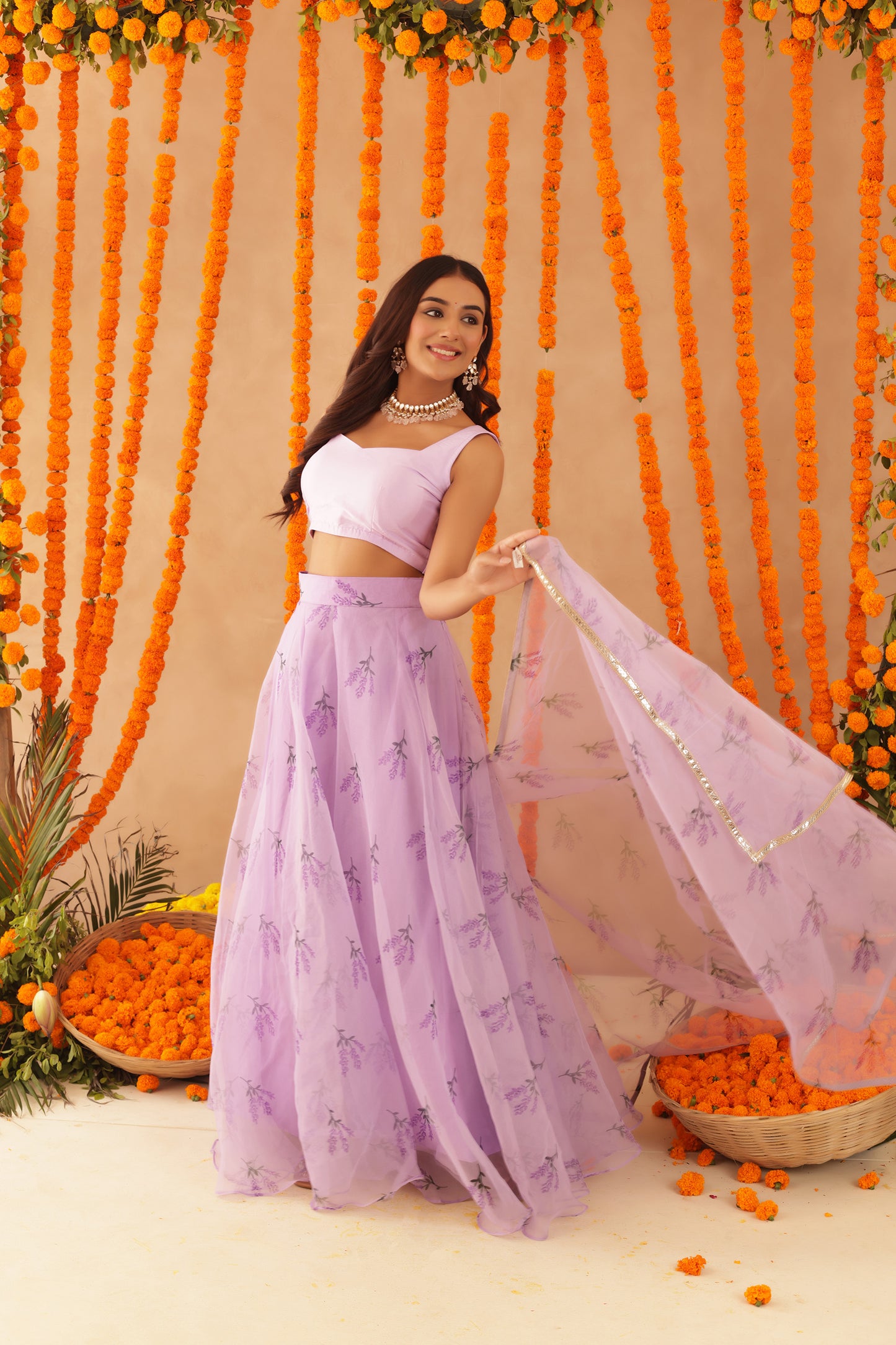 SOMA LAVENDAR ORGANZA LEHENGA SET