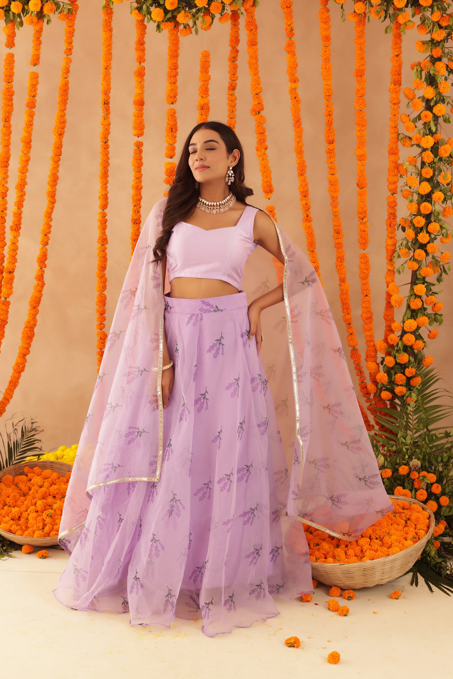 SOMA LAVENDAR ORGANZA LEHENGA SET