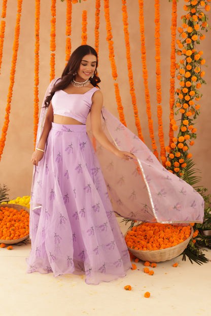 SOMA LAVENDAR ORGANZA LEHENGA SET