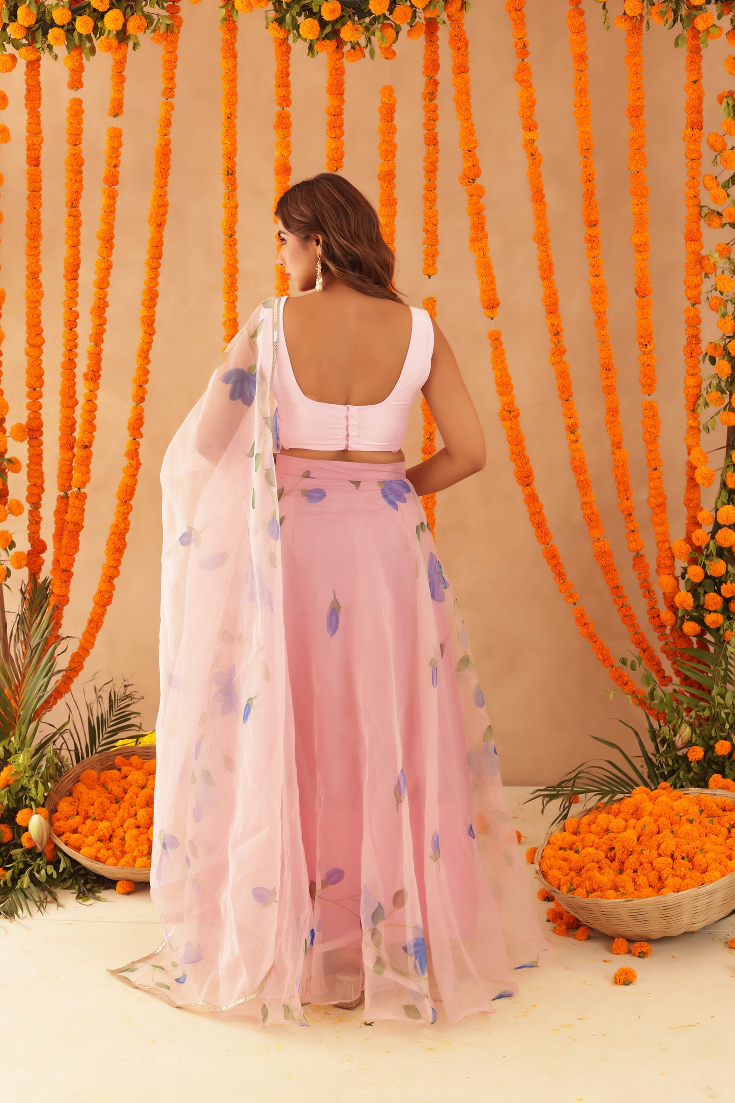 MAANYA PINK ORGANZA LEHENGA SET