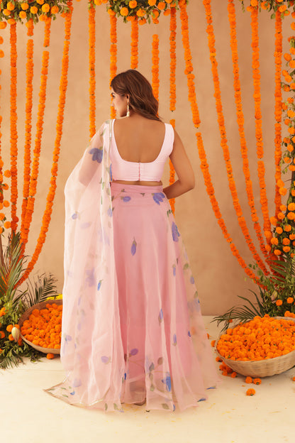 MAANYA PINK ORGANZA LEHENGA SET
