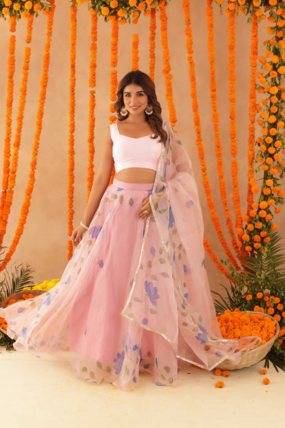 MAANYA PINK ORGANZA LEHENGA SET