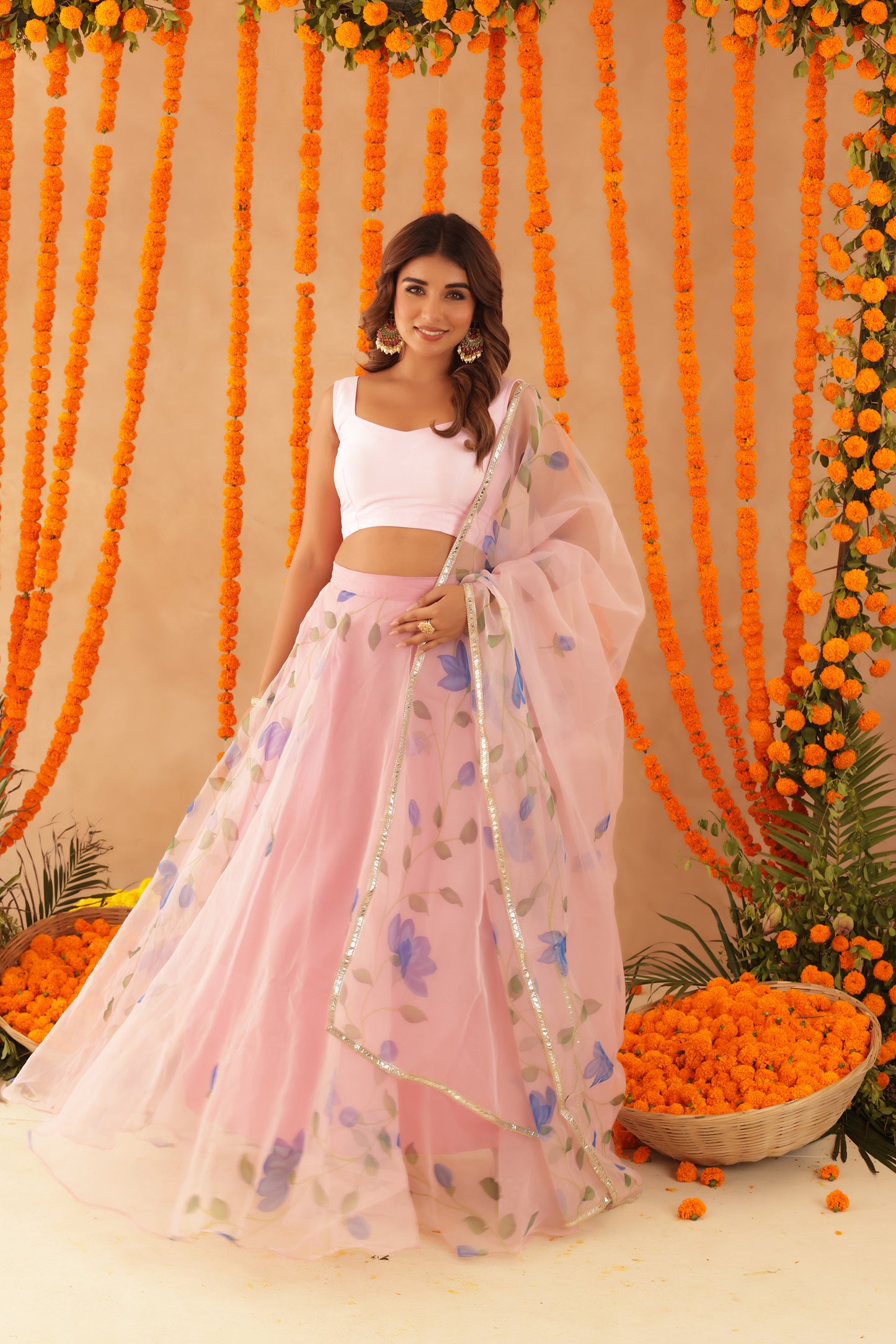 MAANYA PINK ORGANZA LEHENGA SET