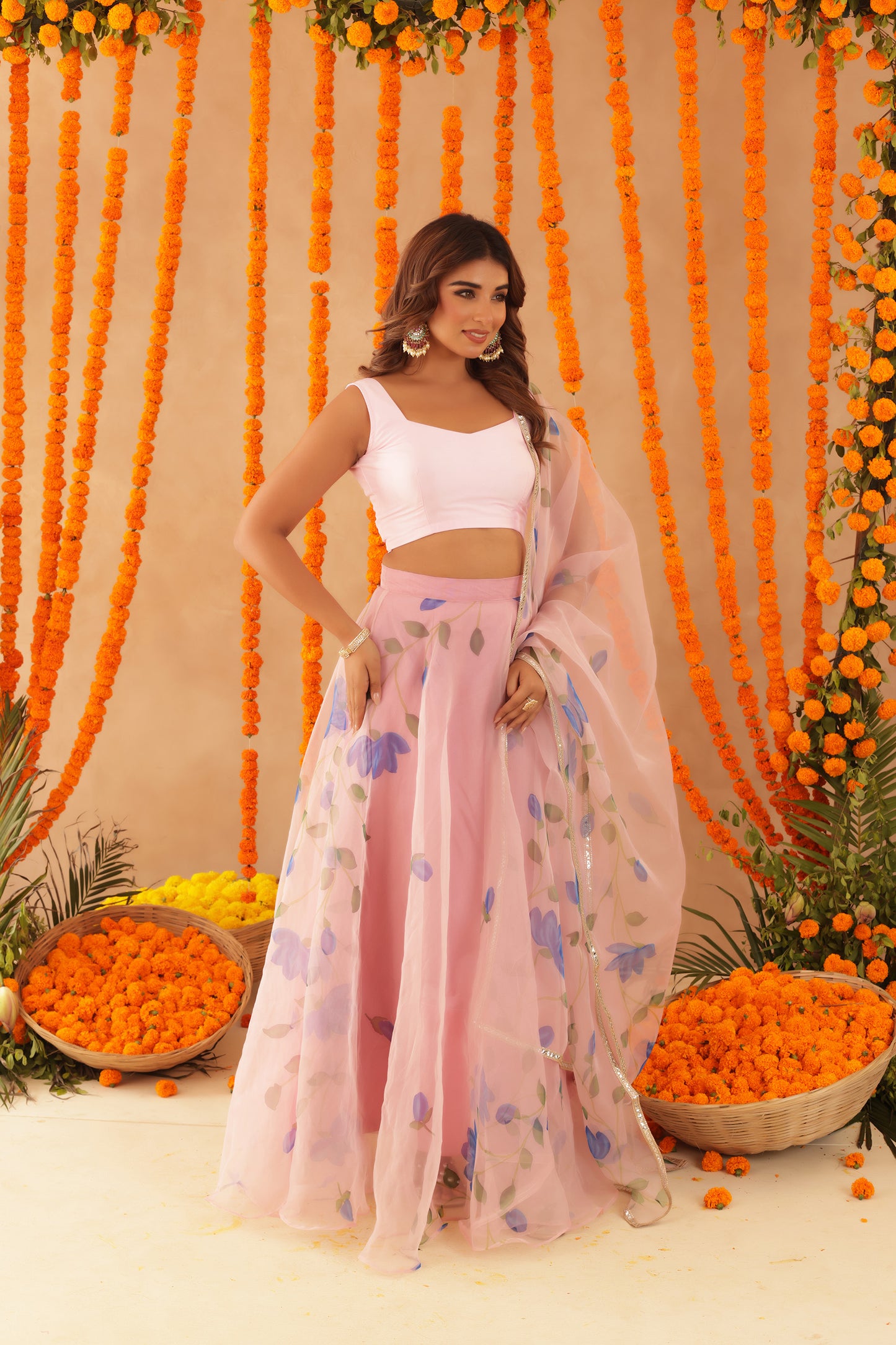 MAANYA PINK ORGANZA LEHENGA SET