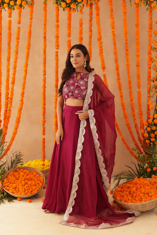 SAISHA CHERRY PINK DETAILED LEHENGA