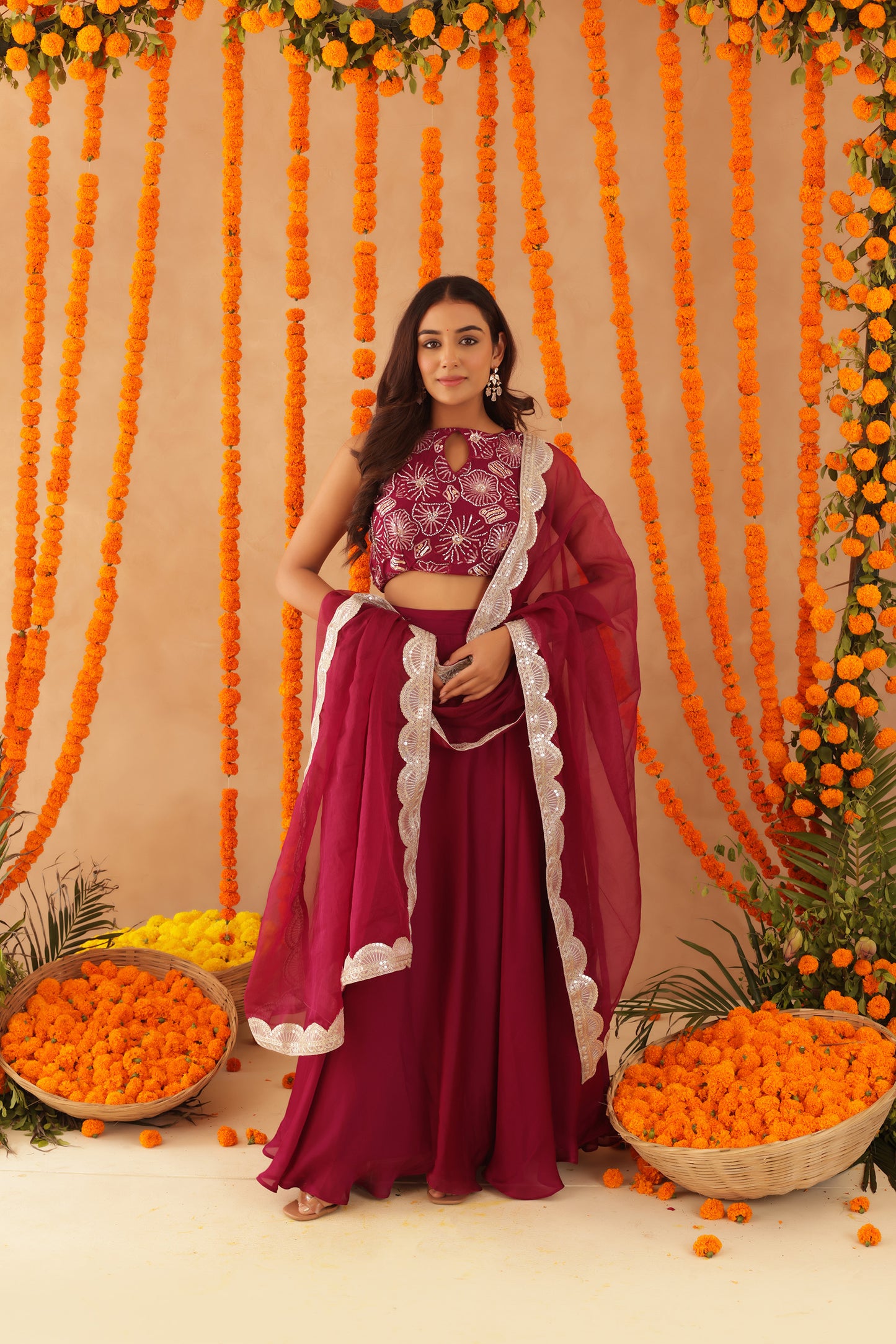 SAISHA CHERRY PINK DETAILED LEHENGA