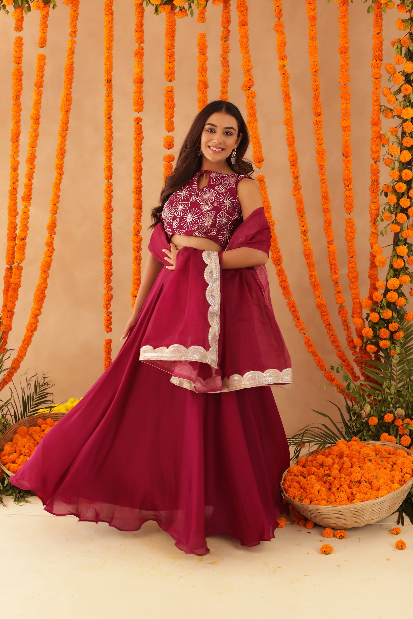 SAISHA CHERRY PINK DETAILED LEHENGA