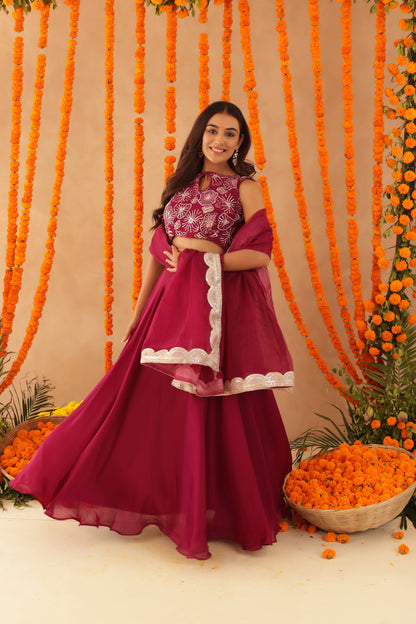 SAISHA CHERRY PINK DETAILED LEHENGA