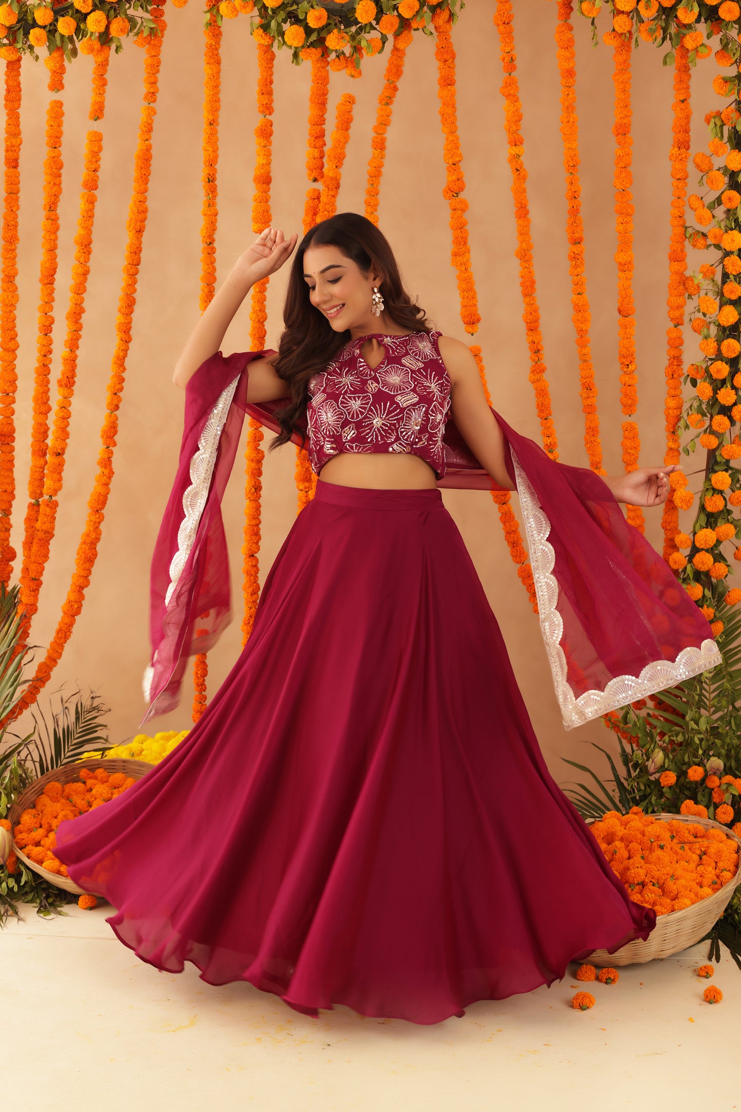 SAISHA CHERRY PINK DETAILED LEHENGA