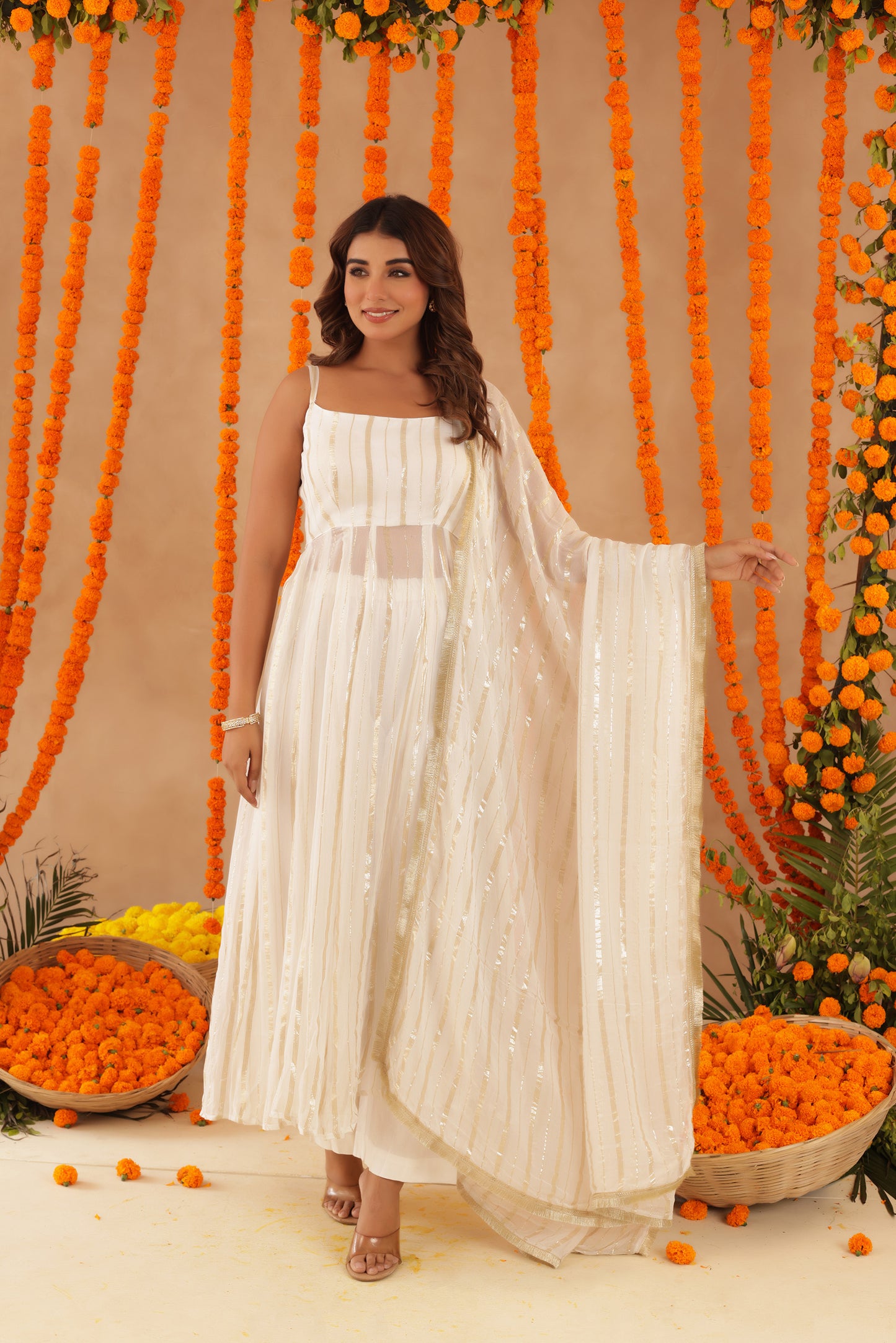 SHAYLA WHITE LURIX ANARKALI SET