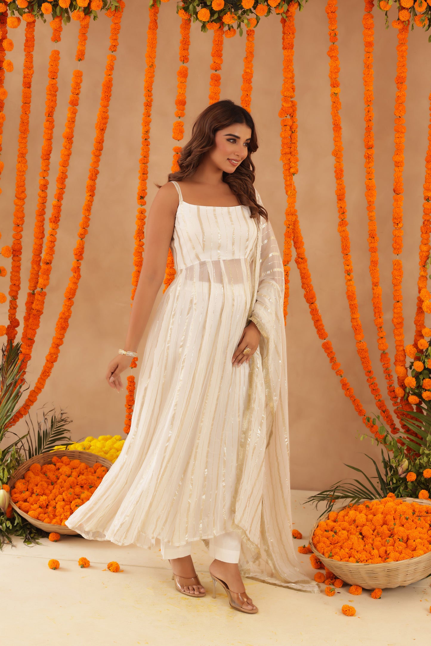 SHAYLA WHITE LURIX ANARKALI SET