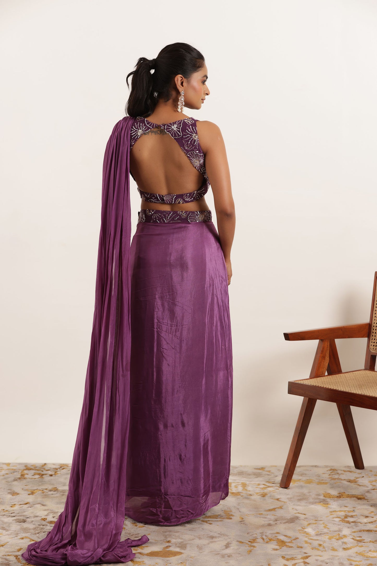 NISHAAT REGAL PURPLE SILK PRE DRAPED SAREE