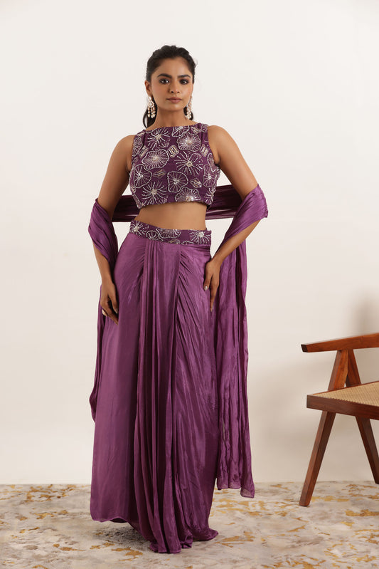 NISHAAT REGAL PURPLE SILK PRE DRAPED SAREE