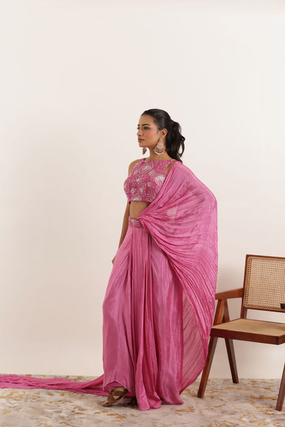 NAZAH MAUVE PINK PURE SILK PRE DRAPED SAREE