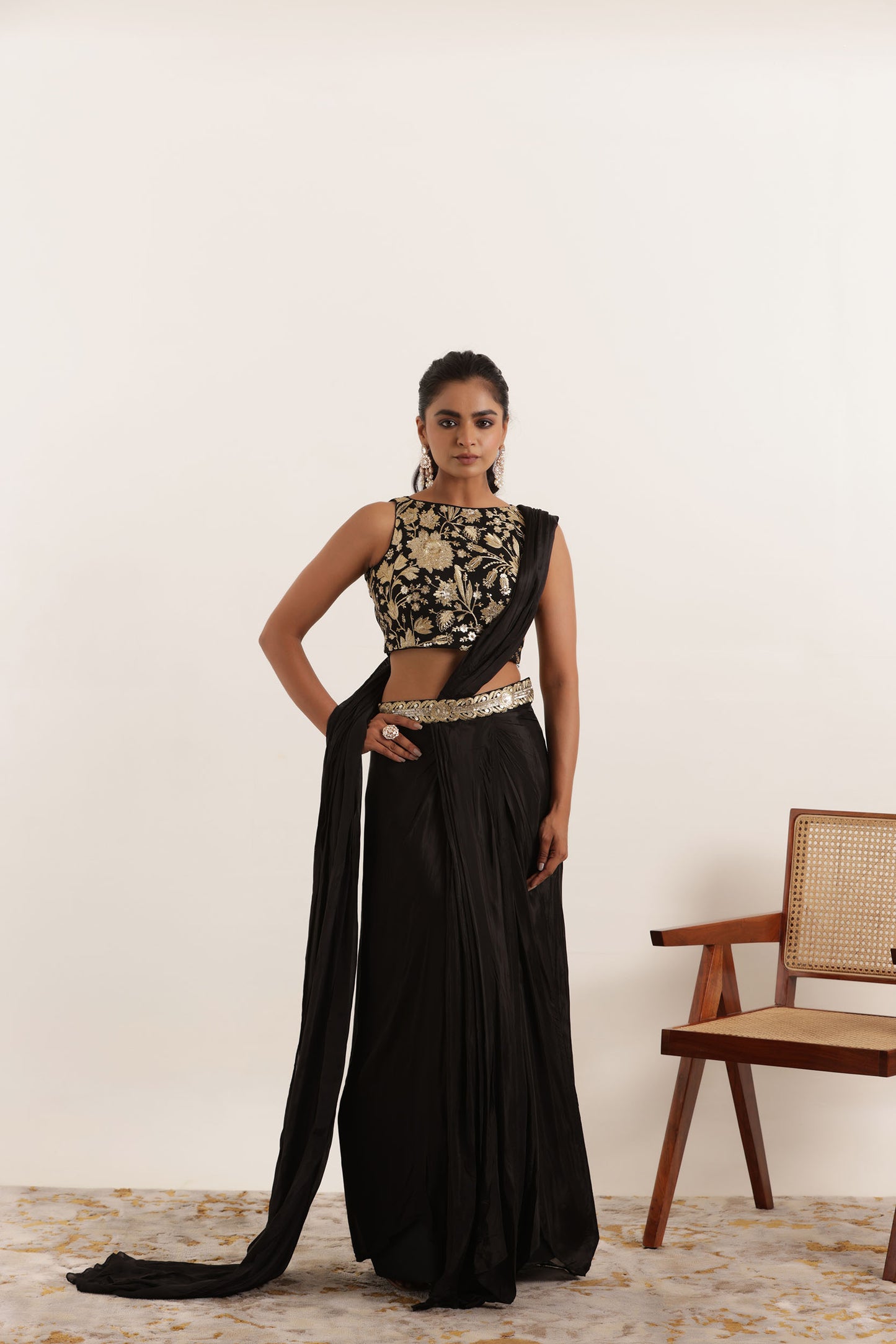 ROOH BLACK PURE SILK PRE DRAPED SAREE