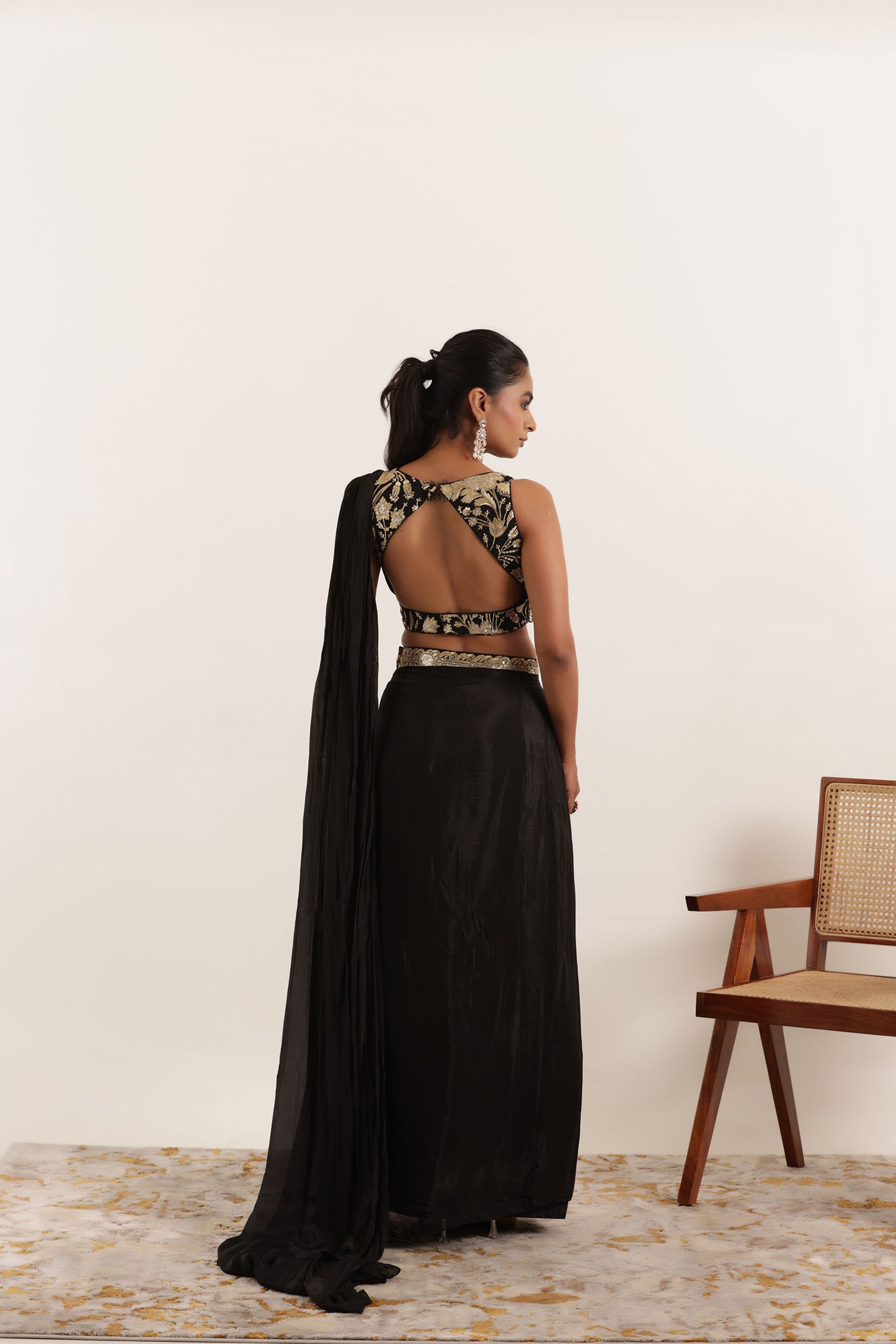 ROOH BLACK PURE SILK PRE DRAPED SAREE