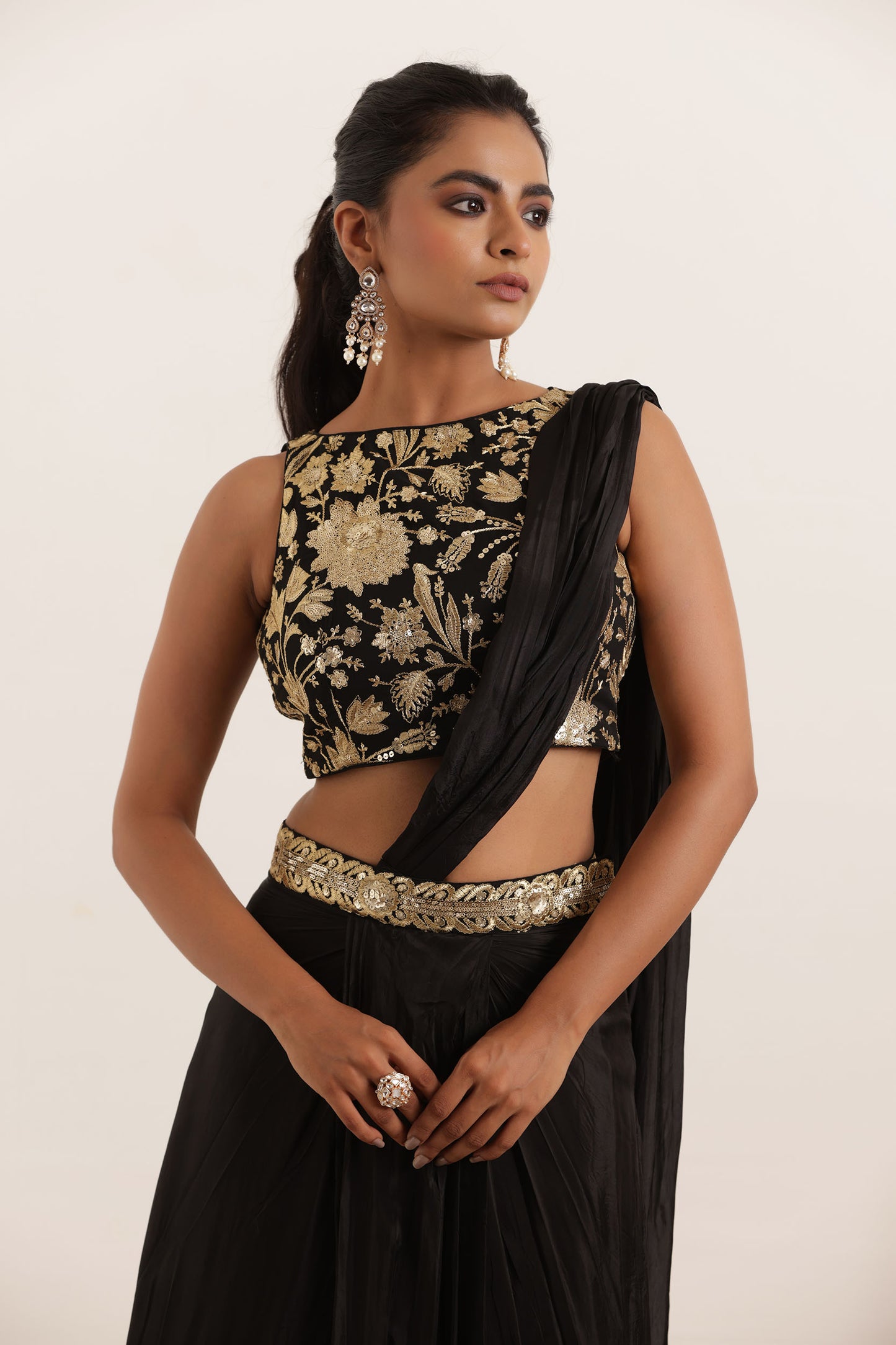 ROOH BLACK PURE SILK PRE DRAPED SAREE