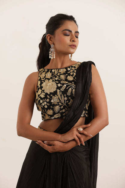 ROOH BLACK PURE SILK PRE DRAPED SAREE