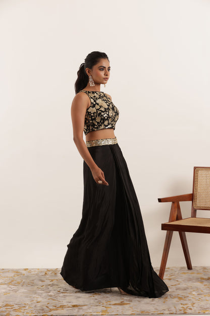 ROOH BLACK PURE SILK PRE DRAPED SAREE