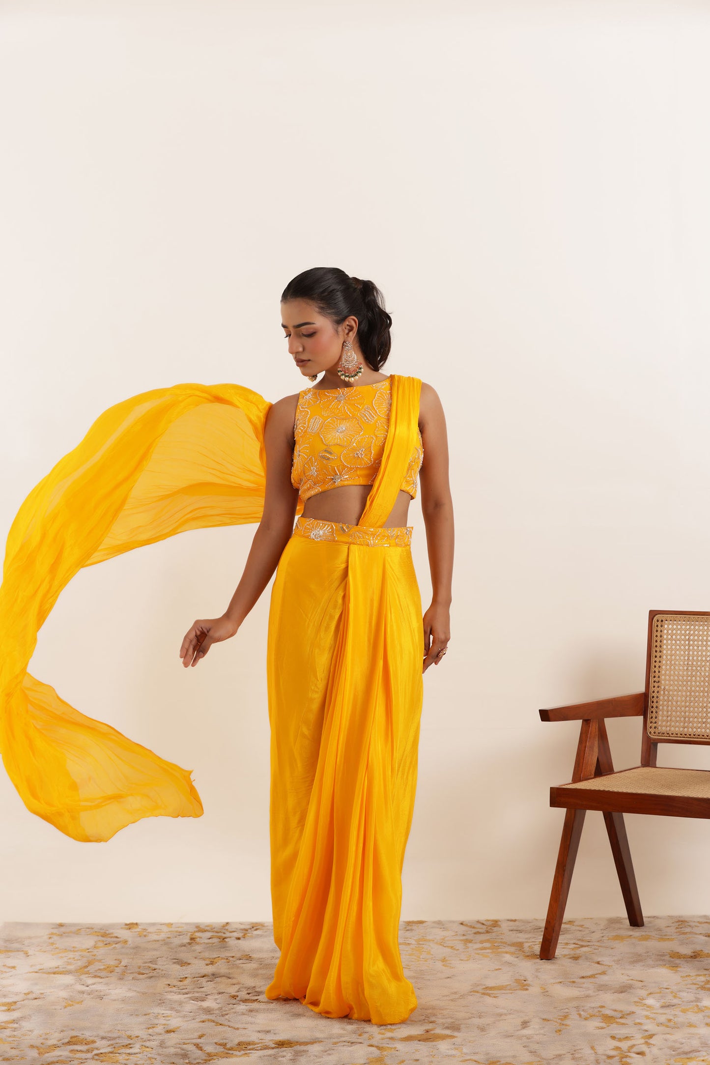 NISHTA YELLOW PURE SILK PRE DRAPED SAREE