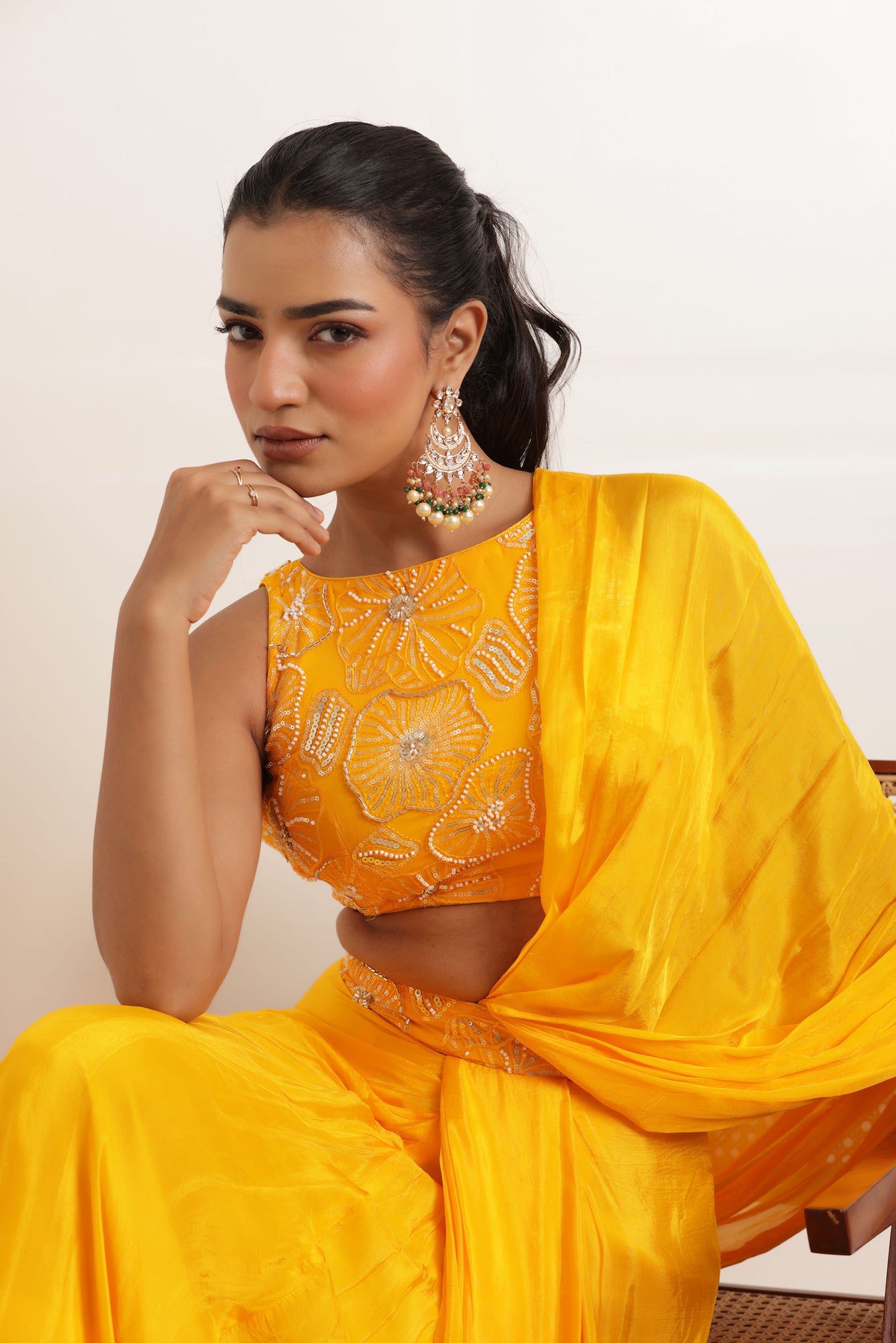 NIARA YELLOW PURE SILK PRE DRAPED SAREE Deasha India