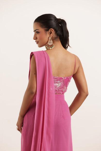 VEDIKA MAUVE PINK PRE DRAPED RUFFLE