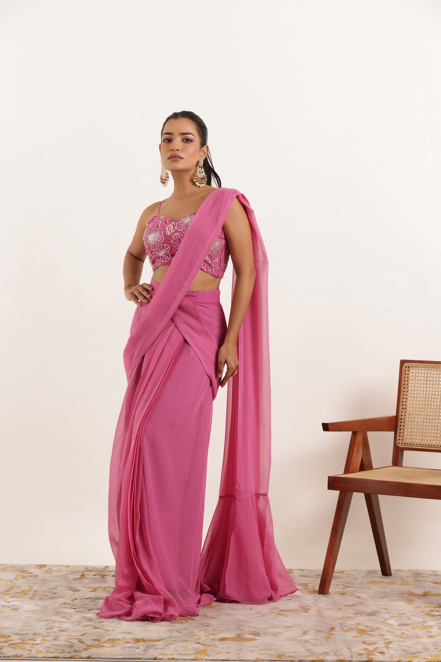 VEDIKA MAUVE PINK PRE DRAPED RUFFLE