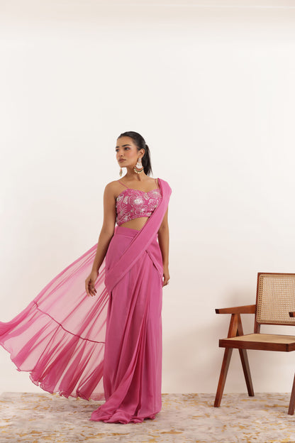 VEDIKA MAUVE PINK PRE DRAPED RUFFLE