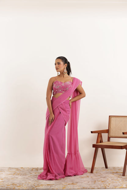 VEDIKA MAUVE PINK PRE DRAPED RUFFLE