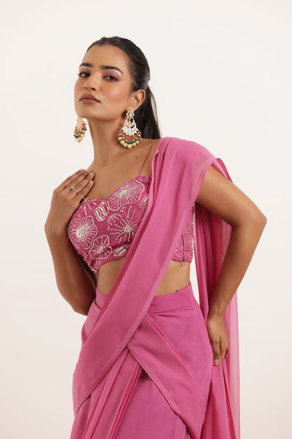 VEDIKA MAUVE PINK PRE DRAPED RUFFLE