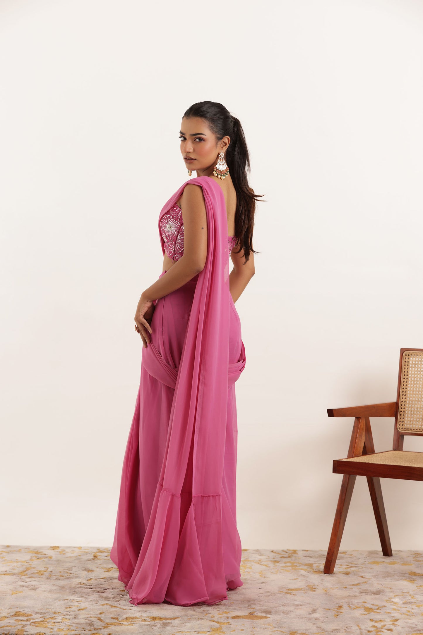 VEDIKA MAUVE PINK PRE DRAPED RUFFLE