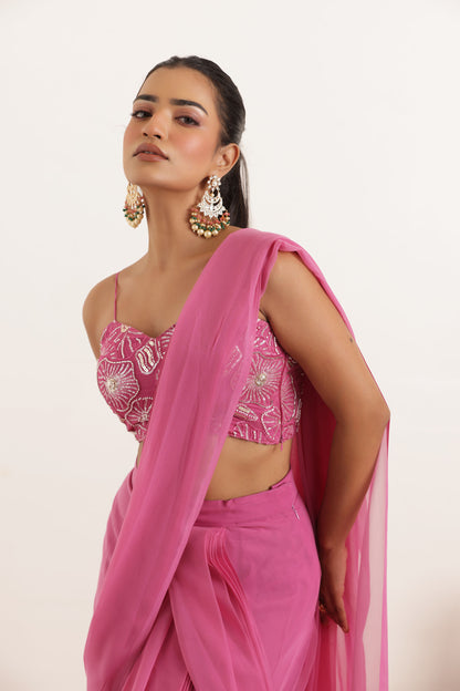 VEDIKA MAUVE PINK PRE DRAPED RUFFLE