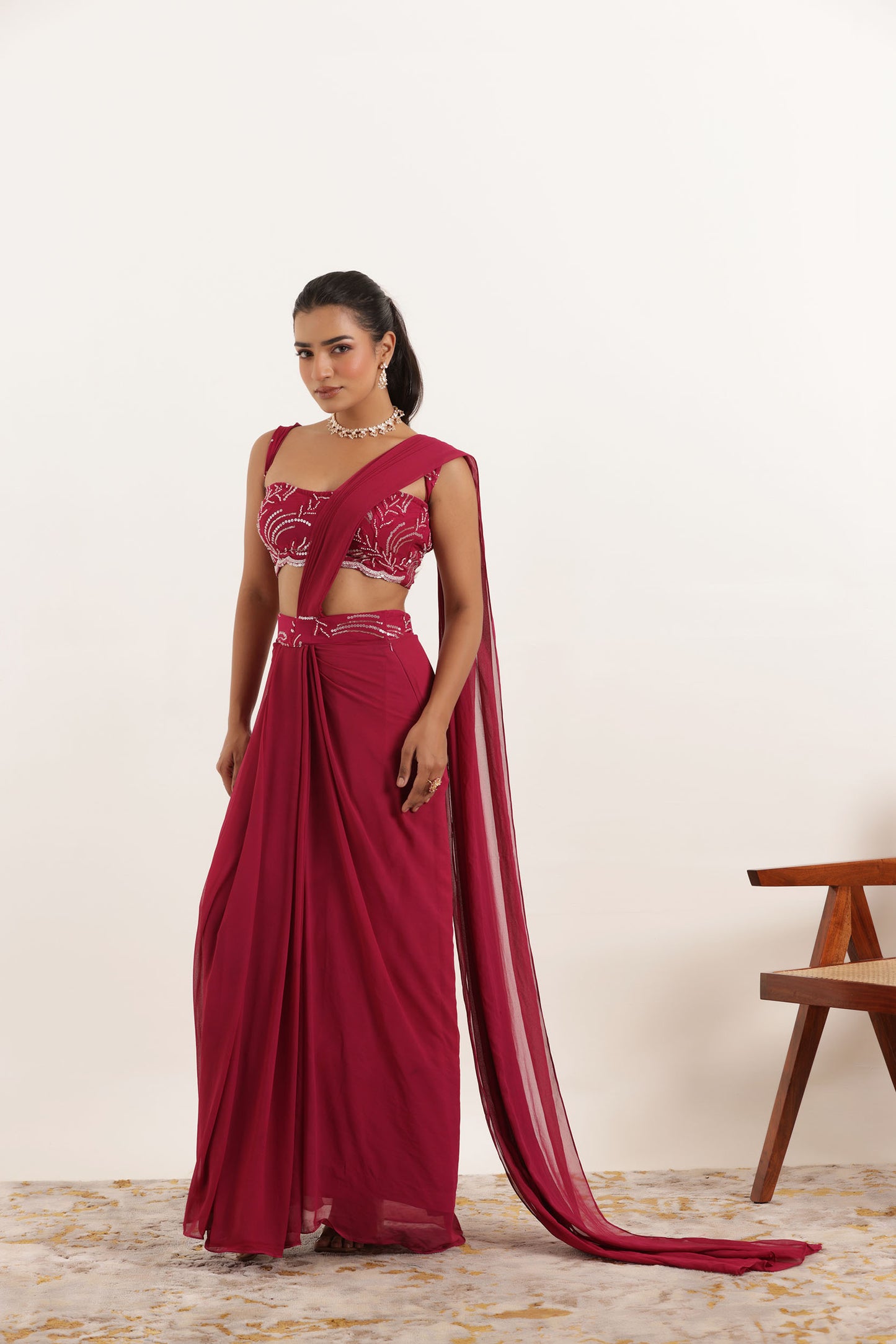 ALINA CHERRY PINK PRE DRAPED SAREE