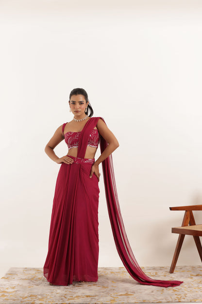 ALINA CHERRY PINK PRE DRAPED SAREE