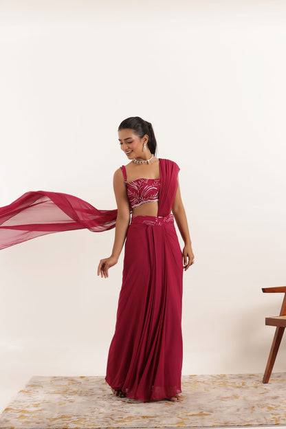 ALINA CHERRY PINK PRE DRAPED SAREE