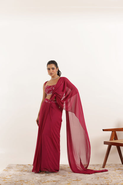 ALINA CHERRY PINK PRE DRAPED SAREE