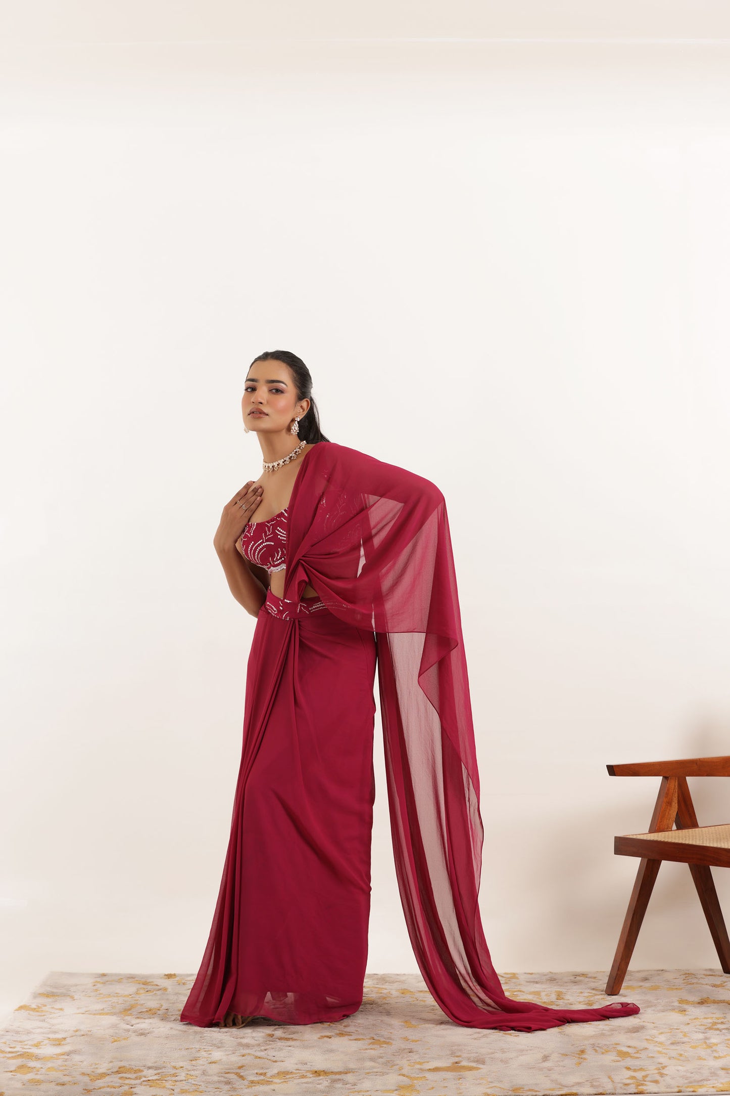 ALINA CHERRY PINK PRE DRAPED SAREE