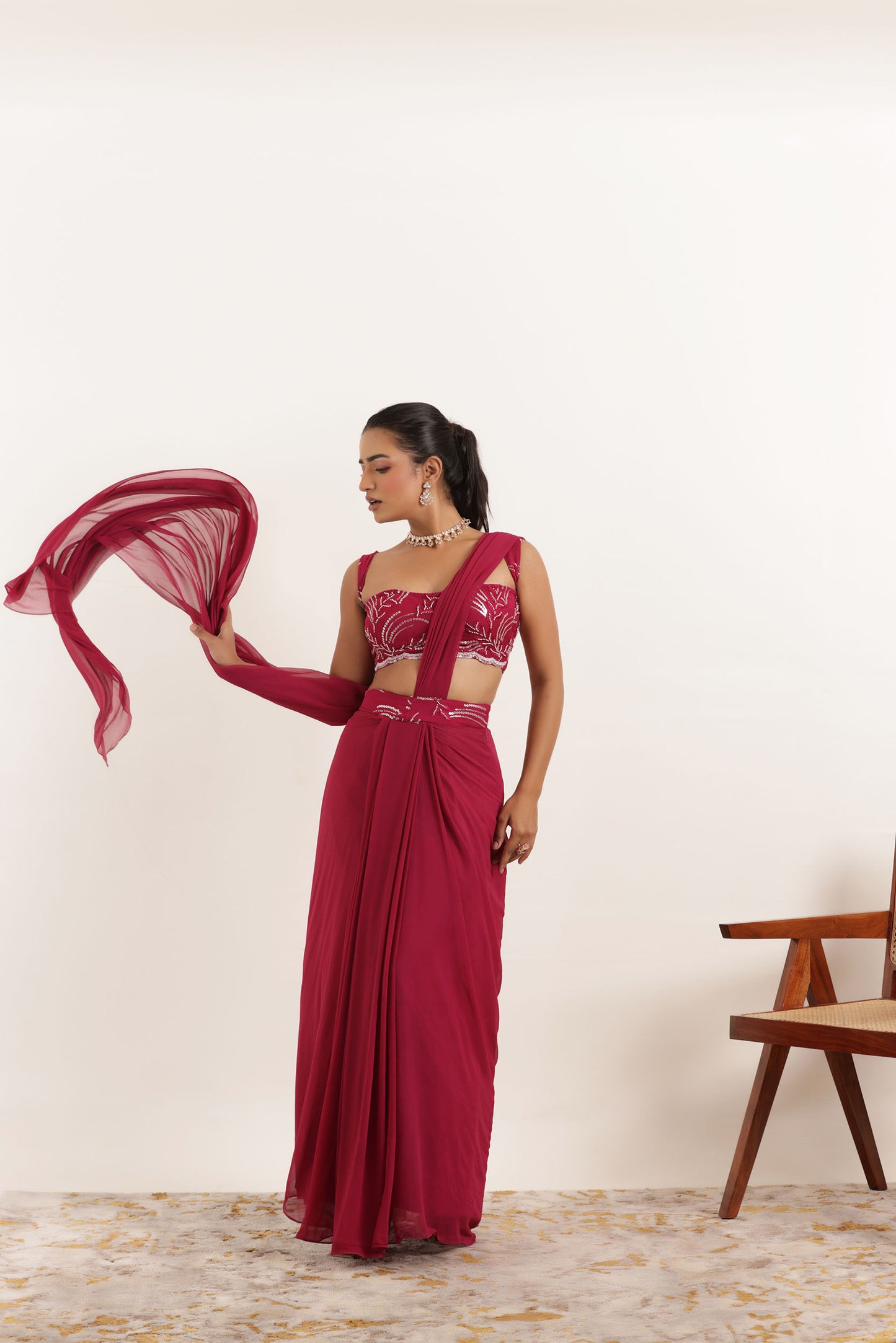 ALINA CHERRY PINK PRE DRAPED SAREE