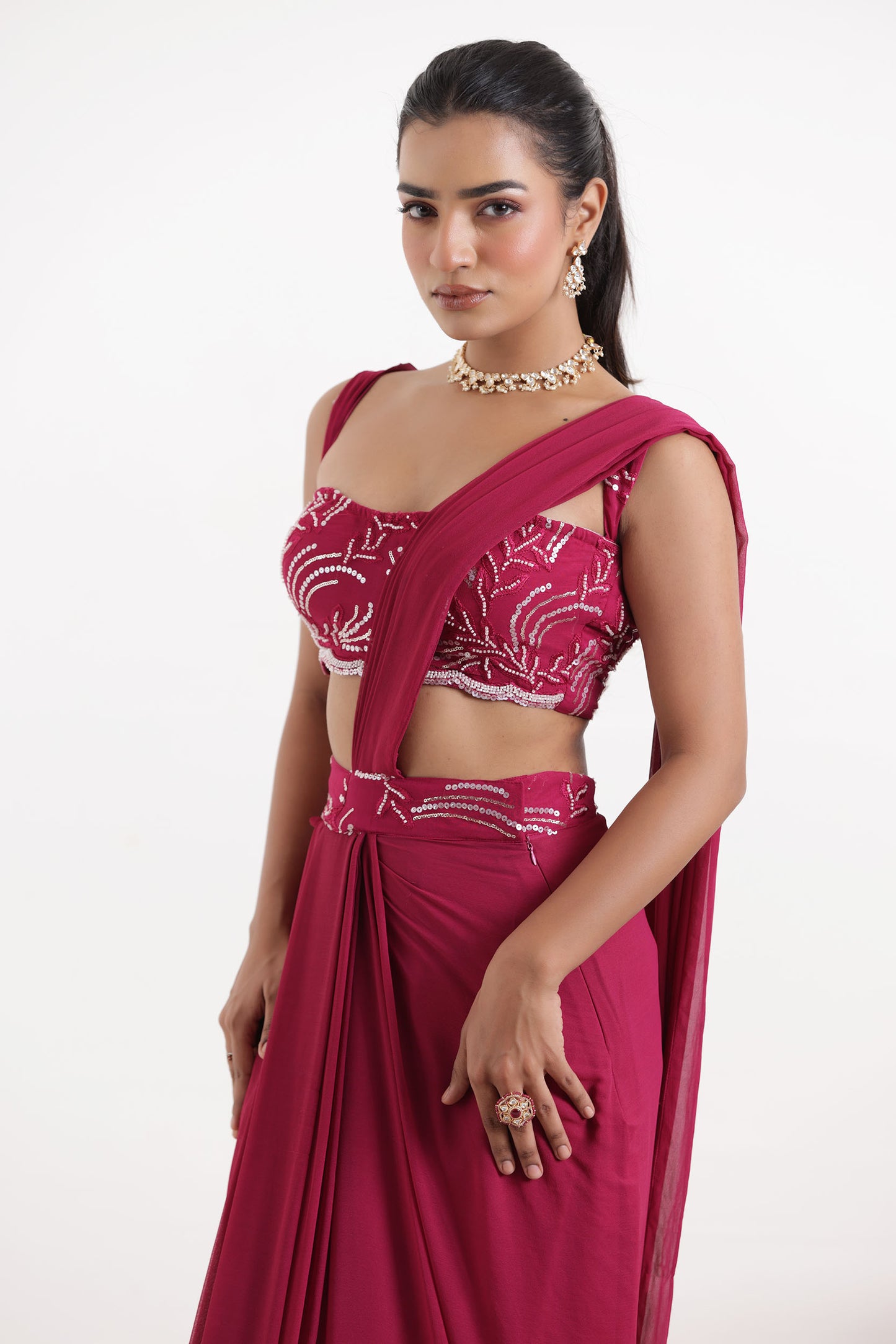 ALINA CHERRY PINK PRE DRAPED SAREE